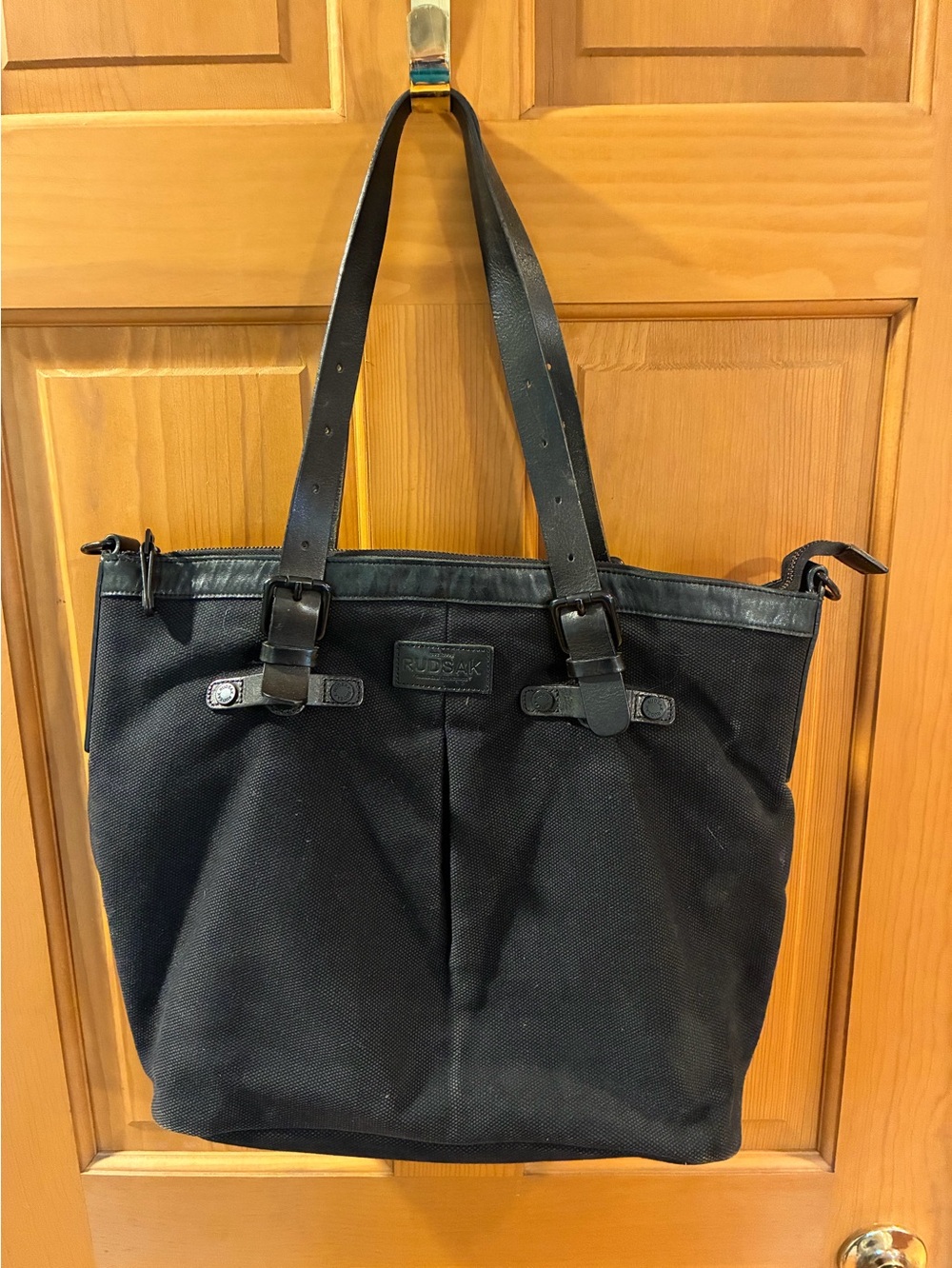 Rudsak Black Canvas Tote Bag with Leather Straps